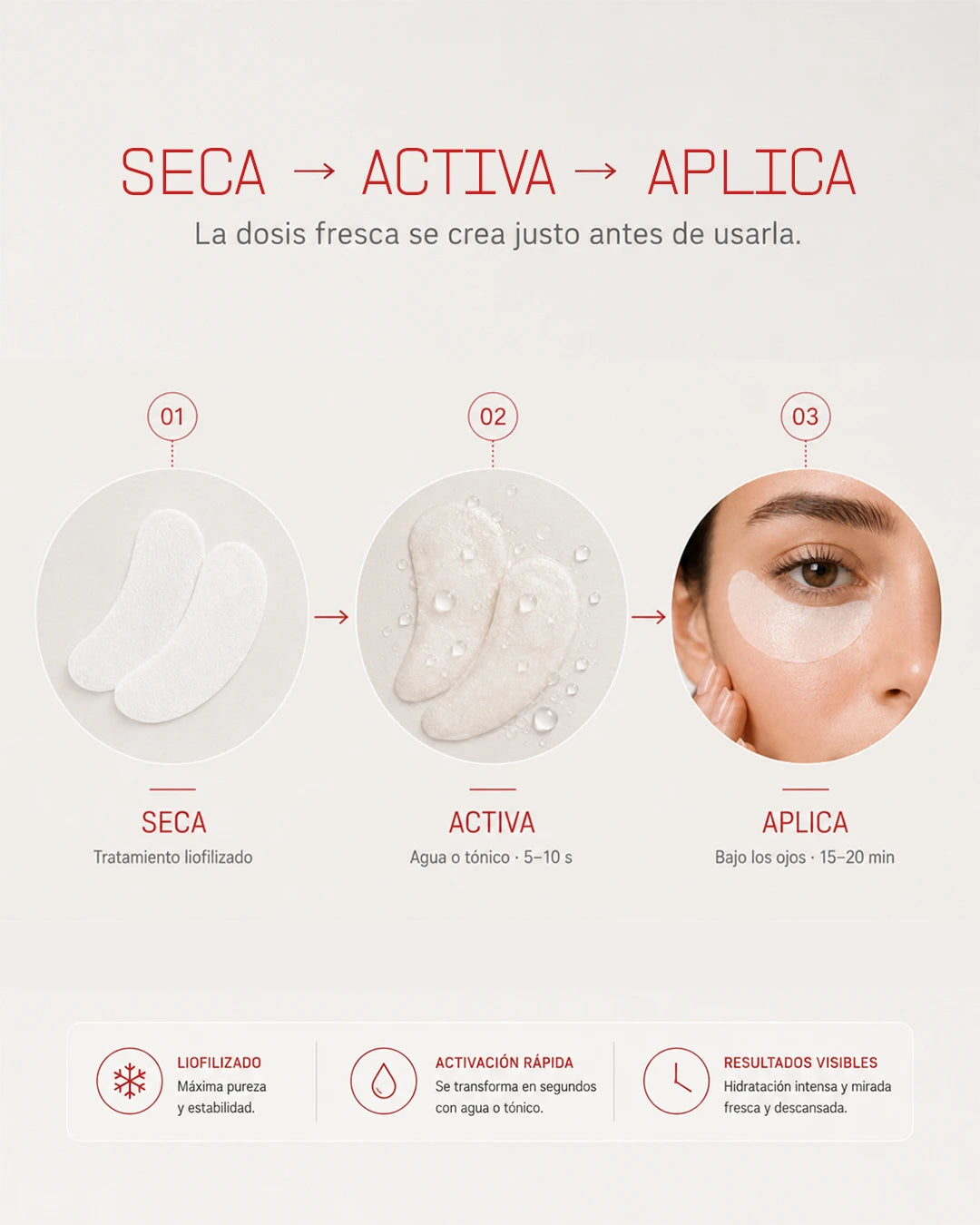 Mascarilla de Ojos de Colágeno Liofilizado con Ácido Hialurónico y Péptido - Pack de 2